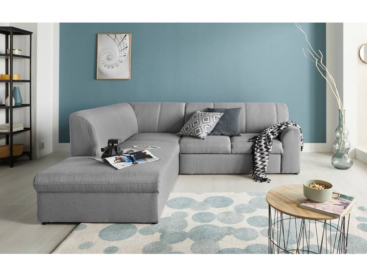 Ecksofa, Hellgrau, 237x200 cm, Strukturstoff, Mit Ottomane, Klassisch, Domo-Collection