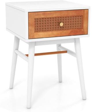 Costway 1-Drawer Modern Bedside Table with Solid Wood Legs-White