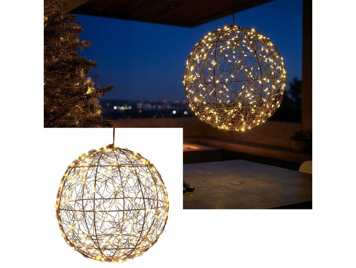 LED Lichtkugel mit Timer & Funkel-Effekt, 25x25x25cm, schwarz