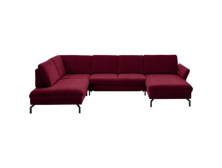 Beldomo System Wohnlandschaft, Rot, Beere, Metall, 5-Sitzer, U-Form, 335x220 cm, Goldenes M, Stoffauswahl, Sitzqualitäten, seitenverkehrt erhältlich, individuell planbar, Wohnzimmer, Sofas & Couches, Wohnlandschaften, Wohnlandschaft U-Form