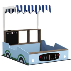 SANDKASTEN mit Dach, 90 x 108 cm Sandkiste aus Holz Sandbox mit Sitzbank Blau