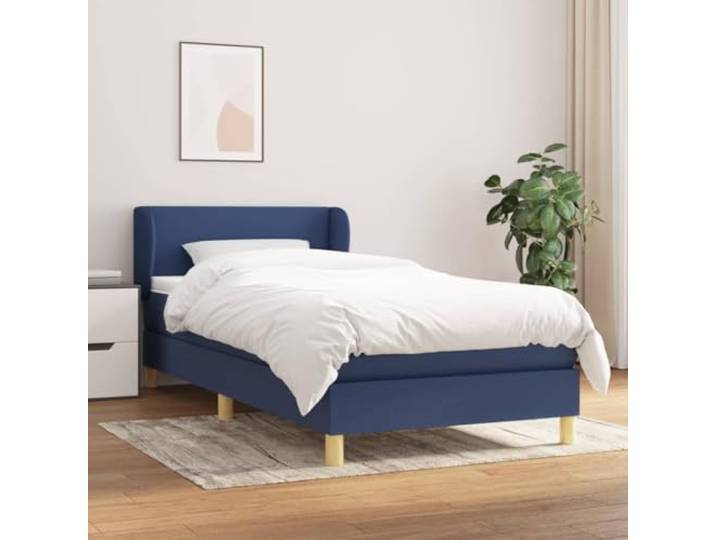 RJPLMFV Komplettes Bett, Lattenrost, Matratze, 90 x 200 cm, Blau Verstellbarer Kopf, Taschenfedern, mittlere Unterstützung, weicher Matratzenschoner