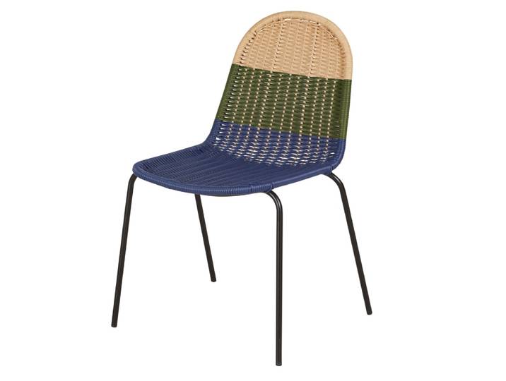 Outdoor-Esstischstuhl aus recyceltem Kunstharzgeflecht, blau und khaki