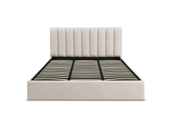 MENZZO Lit Coffre Songe + Sommier Tissu Beige 180cm - Tissu L189 x P217 x H112 cm