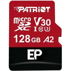 Patriot EP Pro A2 Micro SDXC 128GB 90/80 MB/s V30 U3 Class10 (128 GB, microSDXC, U3, UHS-I), Speicherkarte, Rot, Schwarz