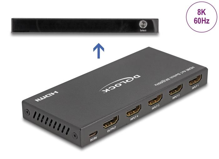 Delock HDMI-schakelaar met 4 HDMI-ingangen en 1 HDMI-uitgang, 8K 60Hz