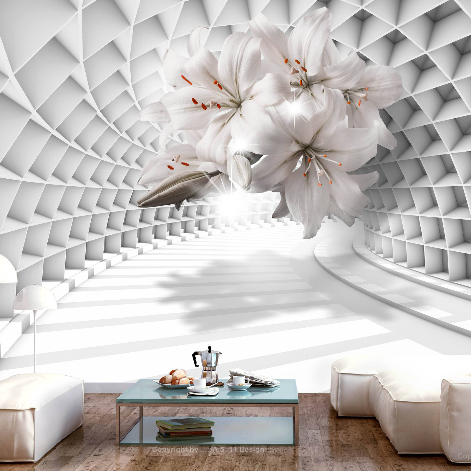 home24 Fotobehang Flowers in the Tunnel, Wit, B: 150 cm, H: 105 cm