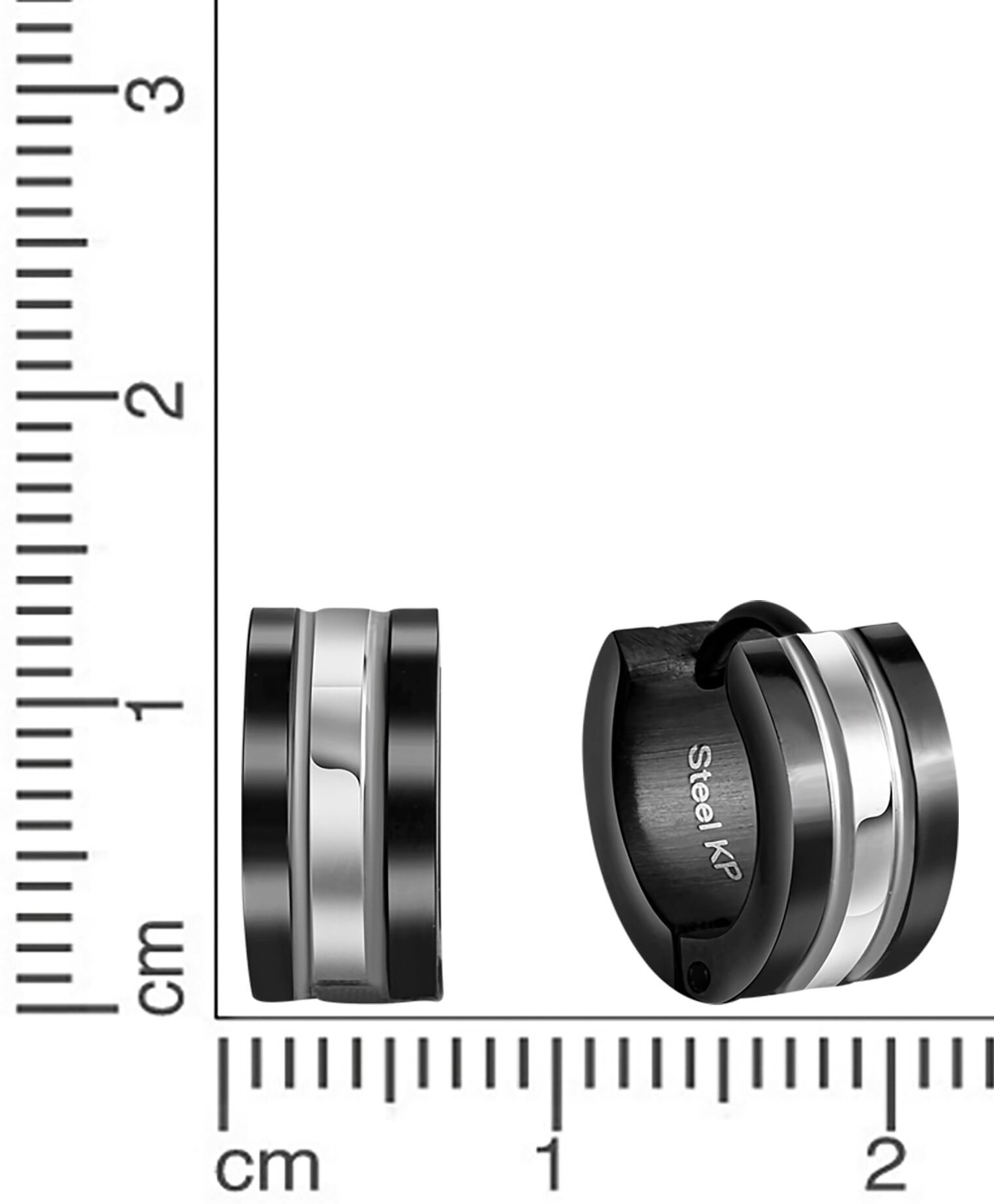 Paar Creolen FIRETTI "Schmuck Geschenk Bicolor, Ø ca. 13 mm", silber (schwarz, silberfarben), Ohrringe, Damen, 13mm, Edelstahl, Paar Creolen schwarz, silberfarben 13mm, Edelstahl