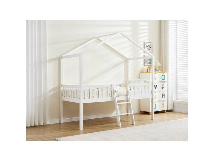 Lit cabane mi-hauteur 90 x 190 cm - Pin - Blanc - NALENY