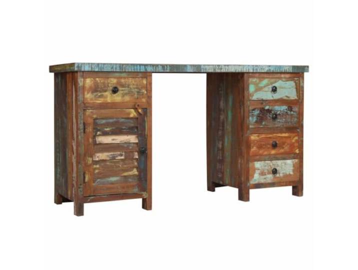 Vintage Schreibtisch Massivholz recycelt, 140 x 50 x 77 cm, mit Schubladen Recyceltes Holz, antik, 5 Schubladen, Schrank, abnehmbare Oberseite, umwandelbar in 2 Schränke, Retro-Stil, einfache Montage