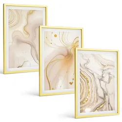 BILDER SET 3er Set - 40x60 cm Goldrahmen - Subtile abstrakte Muster