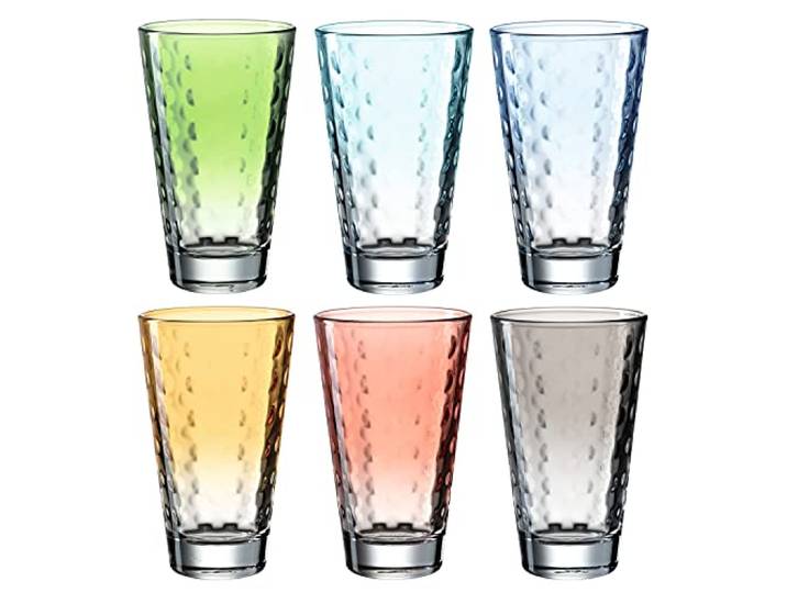 Leonardo Optic Trink-Gläser 6er Set, spülmaschinenfeste Longdrink-Gläser, bunte Trink-Becher aus Glas, farbiges Getränke-Set, 300 ml, 025907