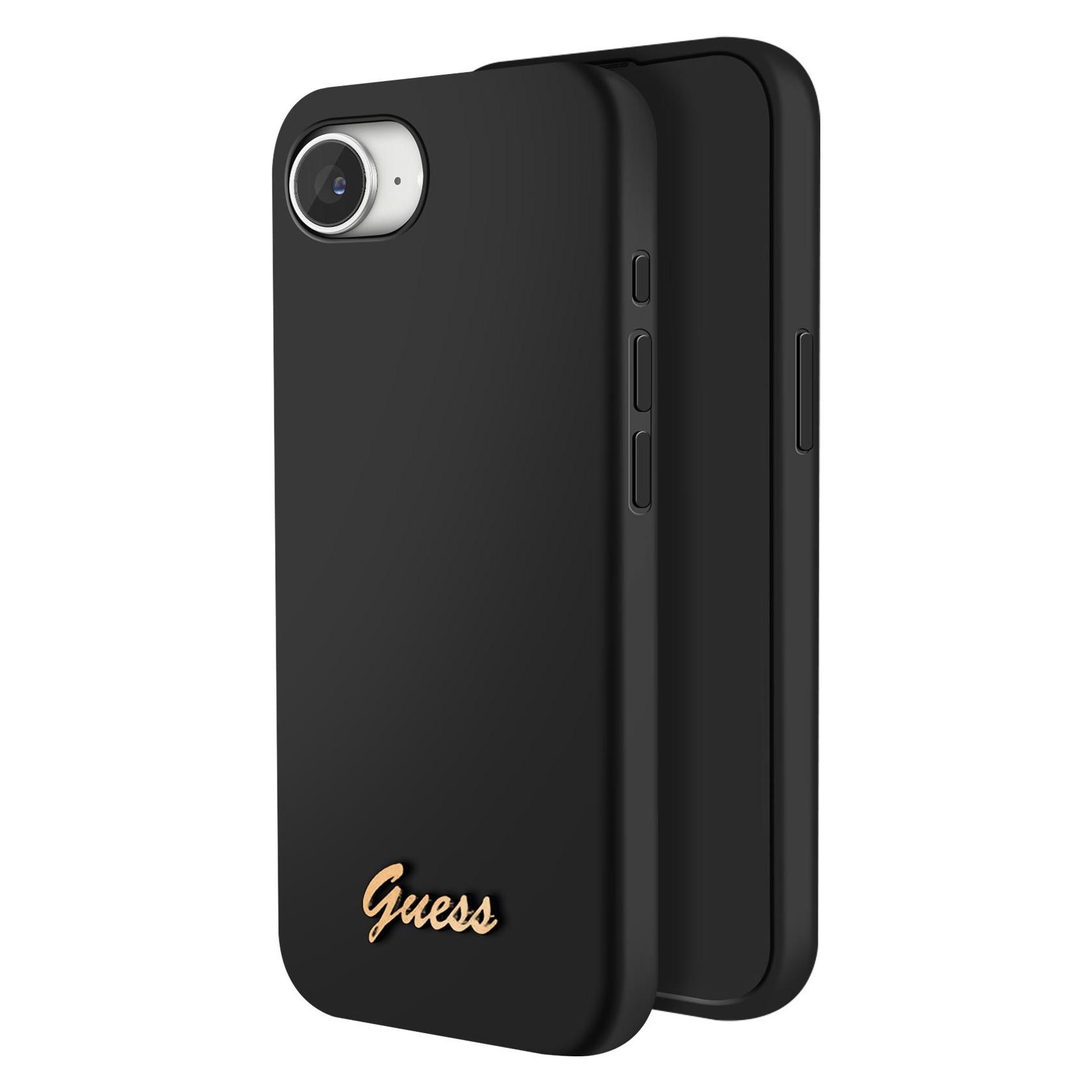 Guess - Silicone Script Metal Logo (GUHMPSE4SMBSLK) - iPhone 16e - Black (Apple iPhone 16e) (GUE004497-0)