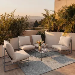 Loungegarnitur Lino Creme Outdoorstoff/Metall +Abdeckung