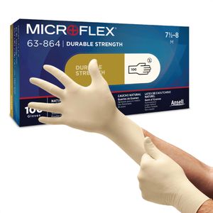 Ansell Einmalhandschuhe Microflex, 63-864, natur, 100 Stück, Latex, chemikalienbeständig, lebensmittelecht, Größe S