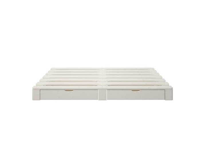 Lit palette avec tiroirs en pin blanc 140x200
