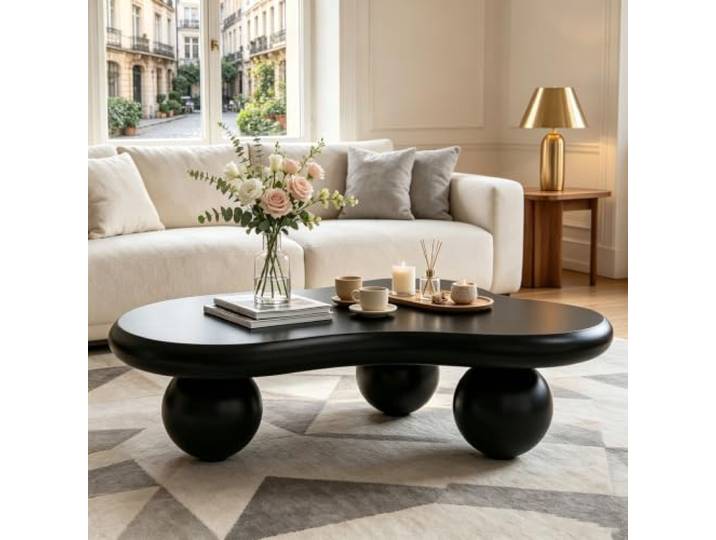 YPDOPORA 46 Zoll Wolkenförmiger Couchtisch Mit 3 Kugelbeinen Moderner Niedriger Mitteltisch mit Runder Kante für Wohnzimmer Arbeitszimmer Empfangsraum