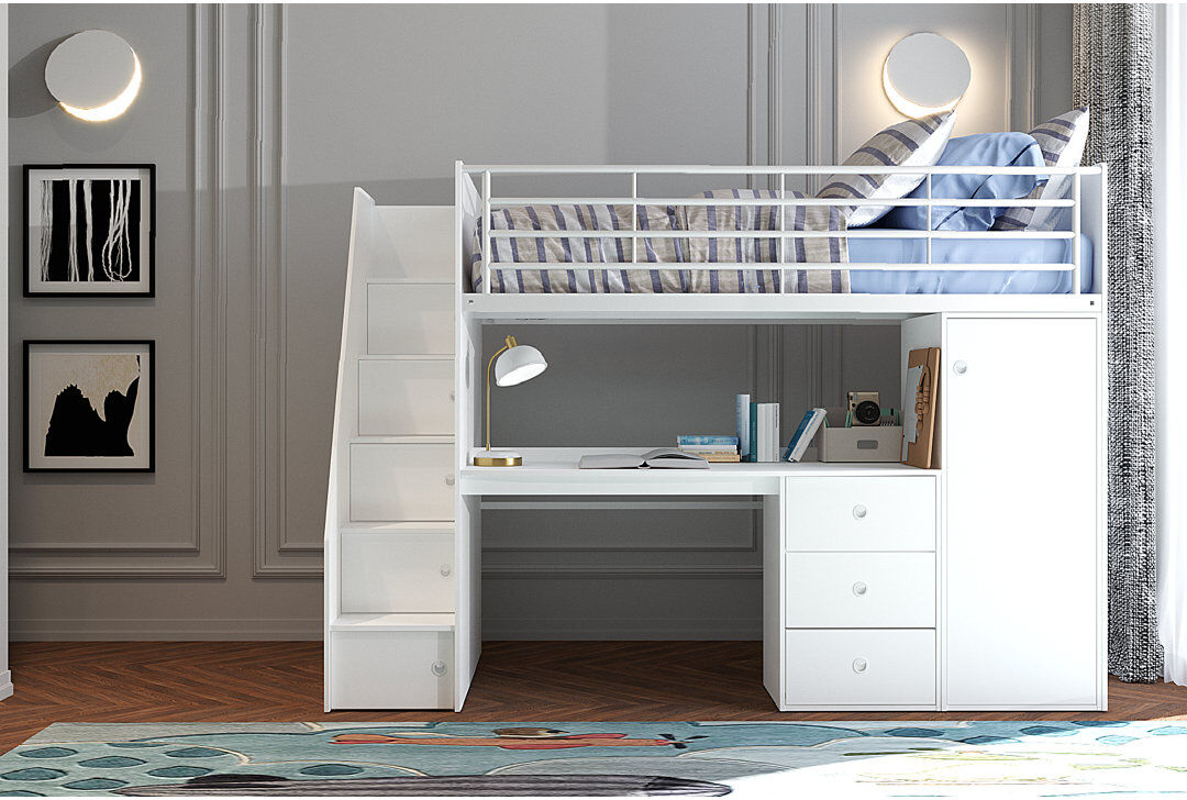 Harriet Bee Alfreda High Sleepers with Storage Included with Desk Included White