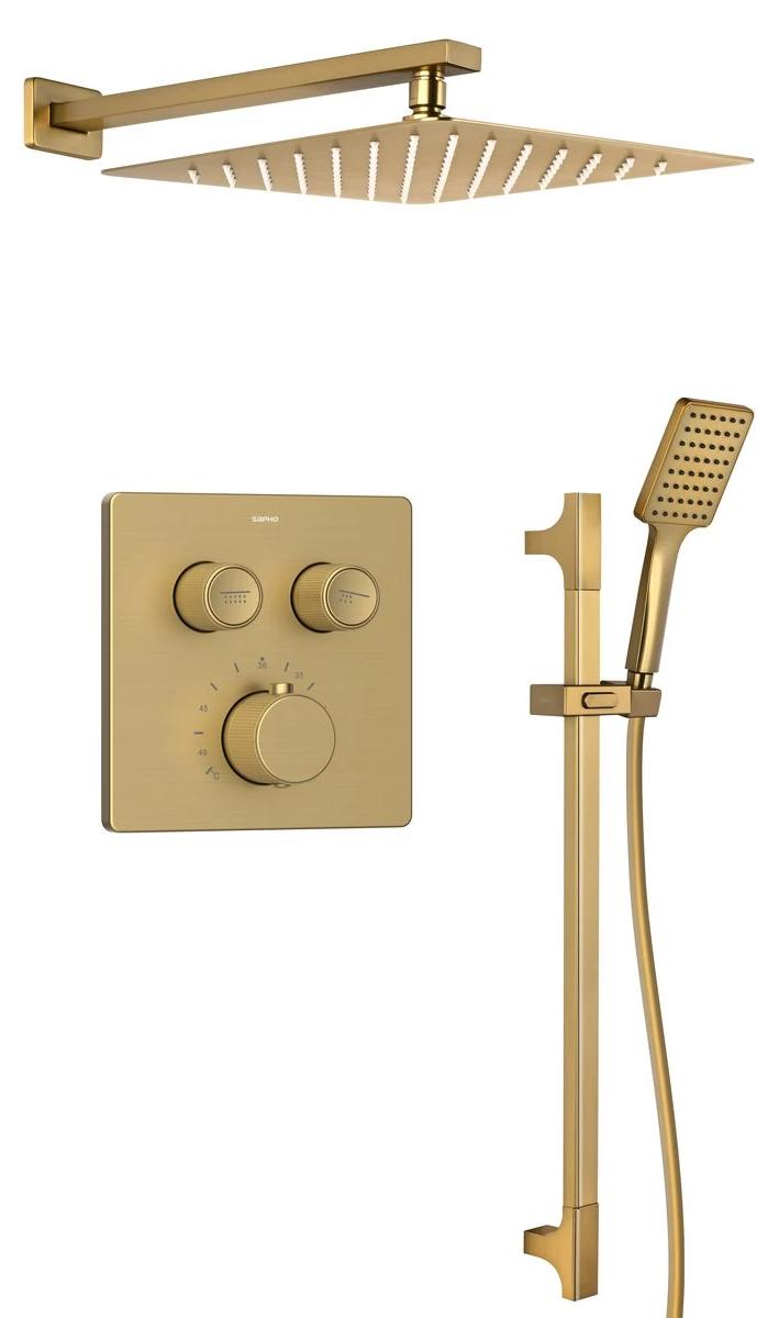Sapho Smart Select Unterputz Thermostatisches-Duschset, 2 Wege, Halterung für Handbrause, Gold matt