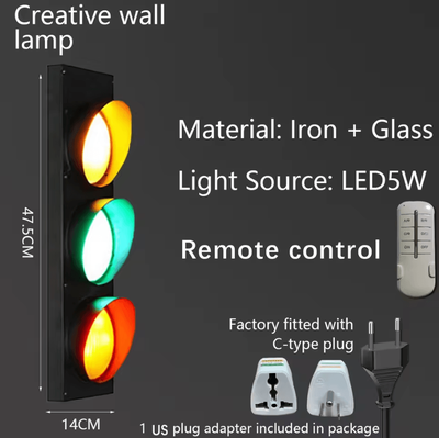 Inspire Curations Retro Industrial Traffic Light LED Wall Lamp us Plug Adapte 110v 230v