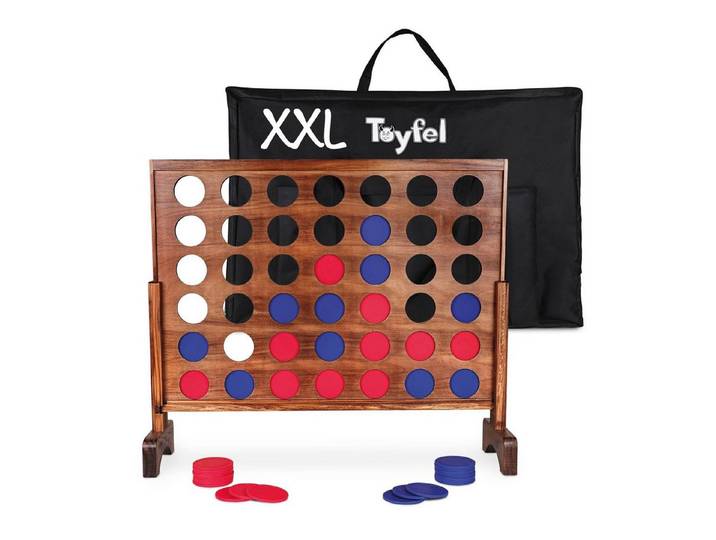 Toyfel Spiel Vier Gewinnt Spiel XXL Holzspielzeug Groß Ace Natur, Indoor & Outdoor Spiele Premium Gesellschaftsspiel