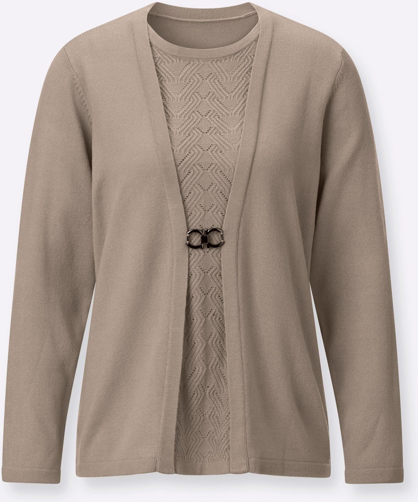 2-in-1-Pullover CLASSIC "2-in-1-Pullover", Damen, Gr. 46, beige (sesam), 100% Polyacryl, unifarben, Pullover