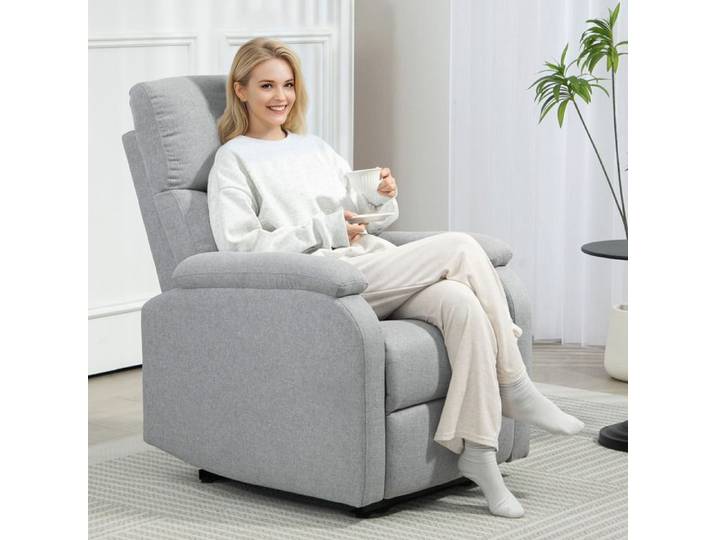 Fauteuil relax - ZEVKOR - Fauteuil relax 1 - Tissu gris - Inclinable manuel - Repose-pieds escamotable