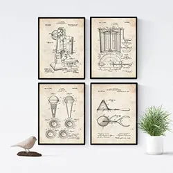 POSTER Set mit 4 Jahrgang Eismaschine Patent A4 Rahmenlos