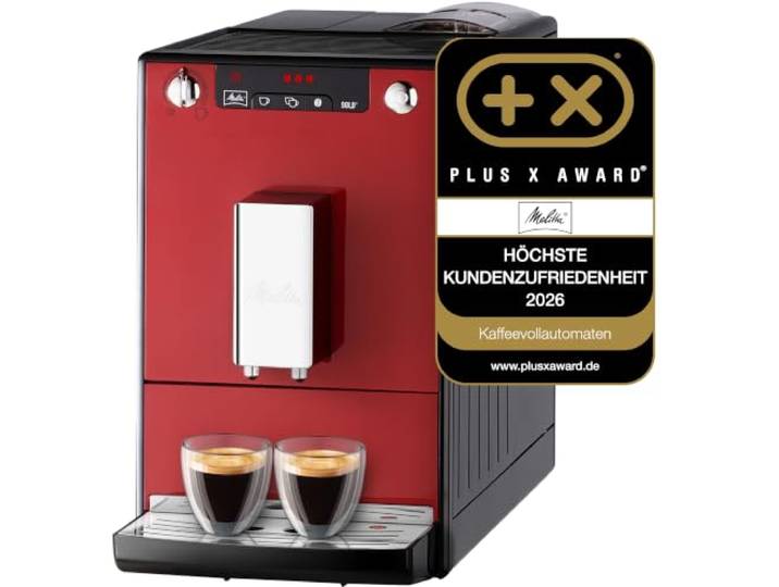 Melitta Caffeo Solo E950-104, Schlanker Kaffeevollautomat mit Vorbrühfunktion, Rot