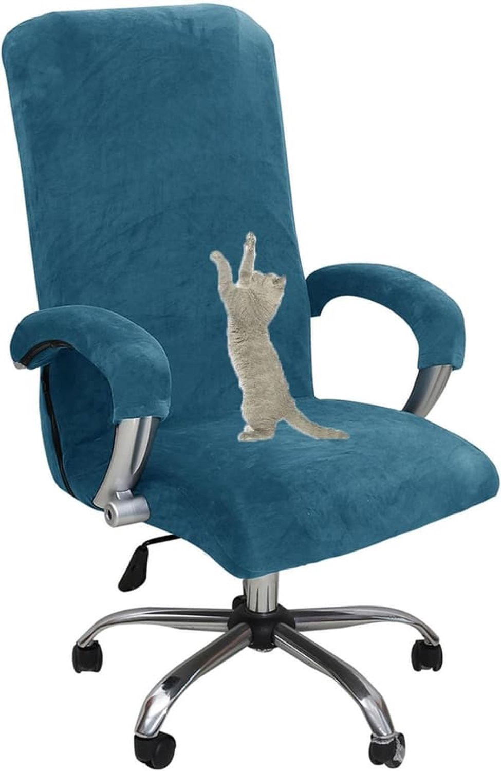 Lichtblauwe XL Bureaustoelhoes met armleuninghoes, afneembare en elastische fluwelen hoes voor computerstoelen en draaistoelen