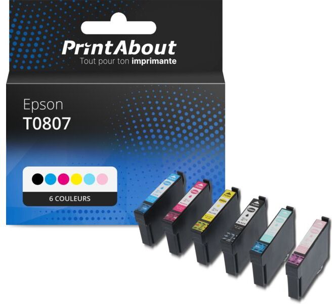 PrintAbout Cartouche compatible Epson T0807 - 6 couleurs - Multipack 6 couleurs
