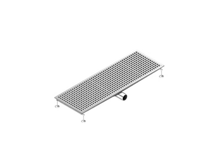 GGM Gastro Bodenablauf 1200x400mm Ø 70mm Hochwertiger Edelstahl AISI 304, einfache Reinigung, vier höhenverstellbare Standfüße, herausnehmbares Sieb, ideal für Profis