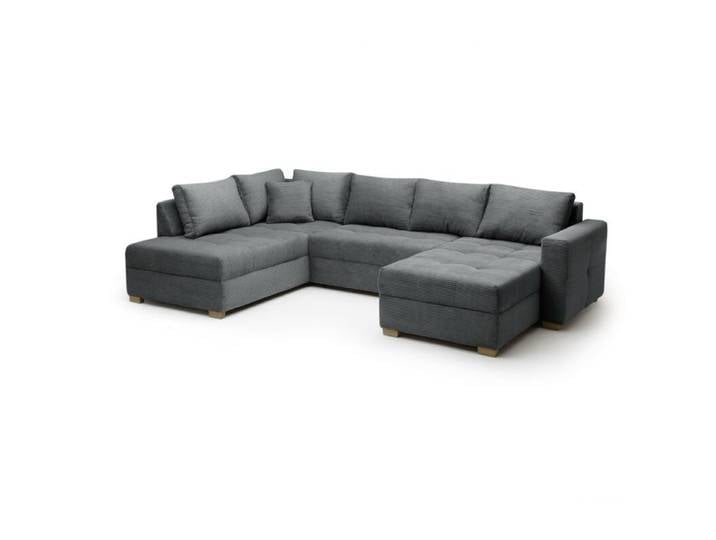 Trendstore Josy Wohnlandschaft in Cord inkl. Schlaffunktion und Bettkasten - Cord grau - links Schlaffunktion Modern