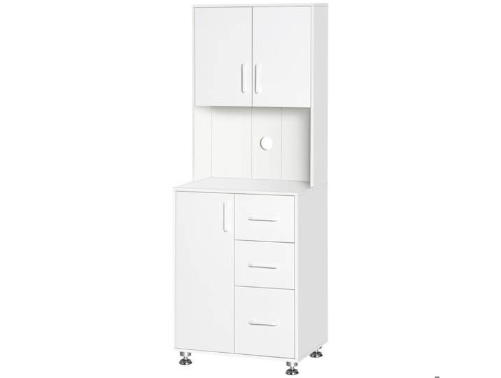 LIA Buffet haut cuisine armoire de cuisine avec 3 portes 3 tiroirs et plan de travail 60 x 40 x 160 cm blanc