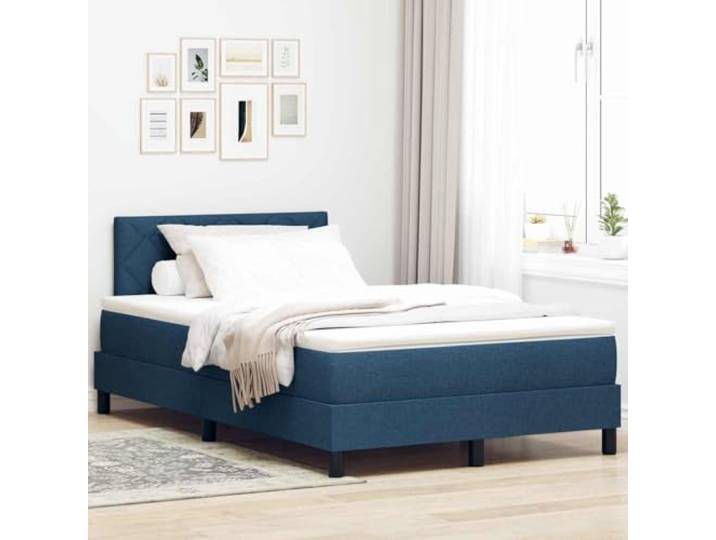Gepolstertes Boxspringbett mit LED Beleuchtung Modernes Design Schlafzimmer Boxspringbett mit Matratze mit LED Blau 120 x 190 cm Stoff, höhenverstellbares Kopfteil, Taschenfederkern, atmungsaktiv,