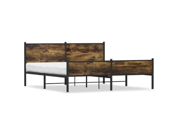 PUGYNBK Bettgestell aus Metall, rauchige Eiche, 180 x 200 cm Basis mit Kopfteil, Stahlleisten, Stauraum, atmungsaktive Halterung