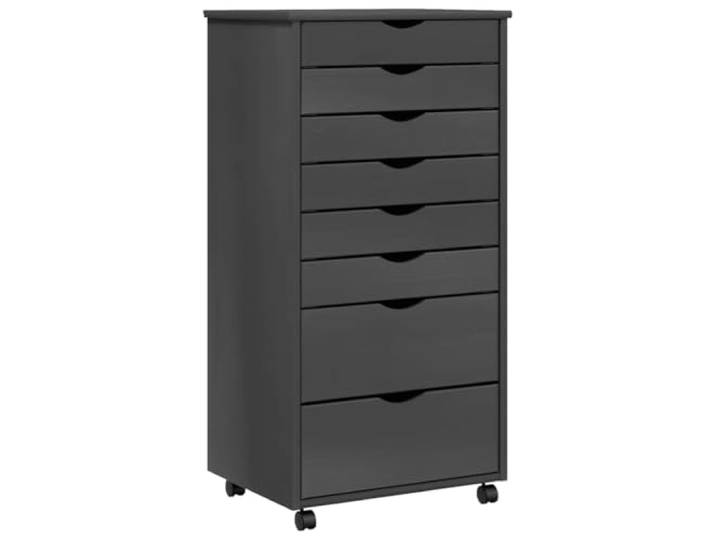 Drehbarer Schrank mit Schubladen MOSS Grau Massivholz Kiefer 8 Schubladen Flexible Räder, massives Kiefernholz, 8 Schubladen, großer Stauraum, leicht zu reinigen, vielseitig einsetzbar
