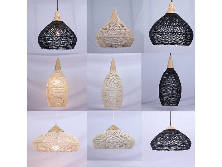 Lustre de style japonais JOYINLED, lampe suspendue tissée, rotin fait main, éclairage LED vintage pour salle à manger, restaurant, maison