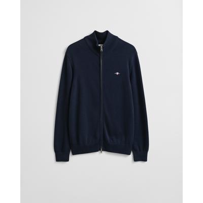 Cardigan GANT "CASUAL COTTON ZIP CARDIGAN", Herren, Gr. XL, blau (evening blau), Strick, Obermaterial: 100% Baumwolle, regular fit, Rundhals, angeschnitten,eingesetzt,Ärmel ohne Ärmelschlitz Rippbündchen, Strickjacken, Mit Rippbündchen an...