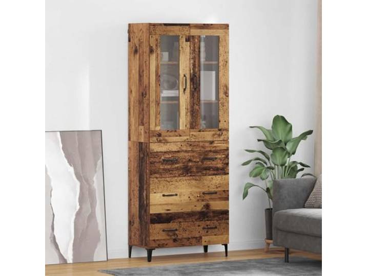 HEFZGDB Wandmontierter Schrank mit Regalen und Türen, Wandmontierter Aufbewahrungsschrank mit schlankem Design, Wandschrank modernes Design aus Holzwerkstoff, Schrank mit Altholzoptik