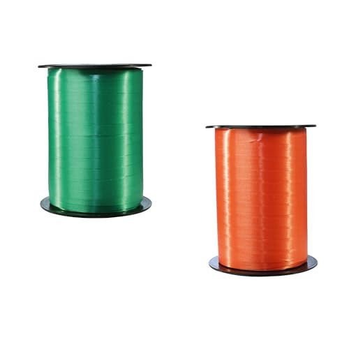 Clairefontaine Set van 2 Rollen Glad Bolduc Lint - Oranje/Grasgroen - 2 x 500m x 0,7cm
