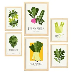 POSTER Set Mit 6 Lebensmittel Und Ernährungs Grünes Gemüse Natur Und Botanikdrucke Für Innenarchitektur A3 & A4 Rahmen Aus Hellem Holz