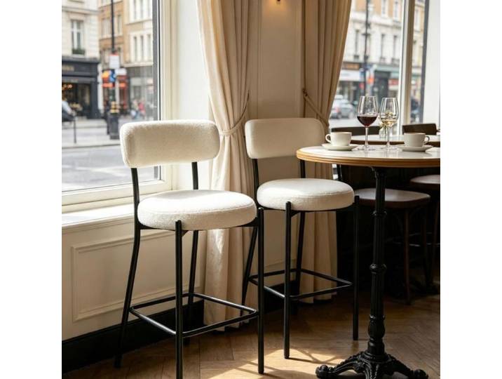 PIPIPOXER Lot 2 Tabouret de bar Tissue Teddy Blanc Cadre Housse Déhoussable Tabourets Hauts pour Îlot Cuisine Bistro Moderne