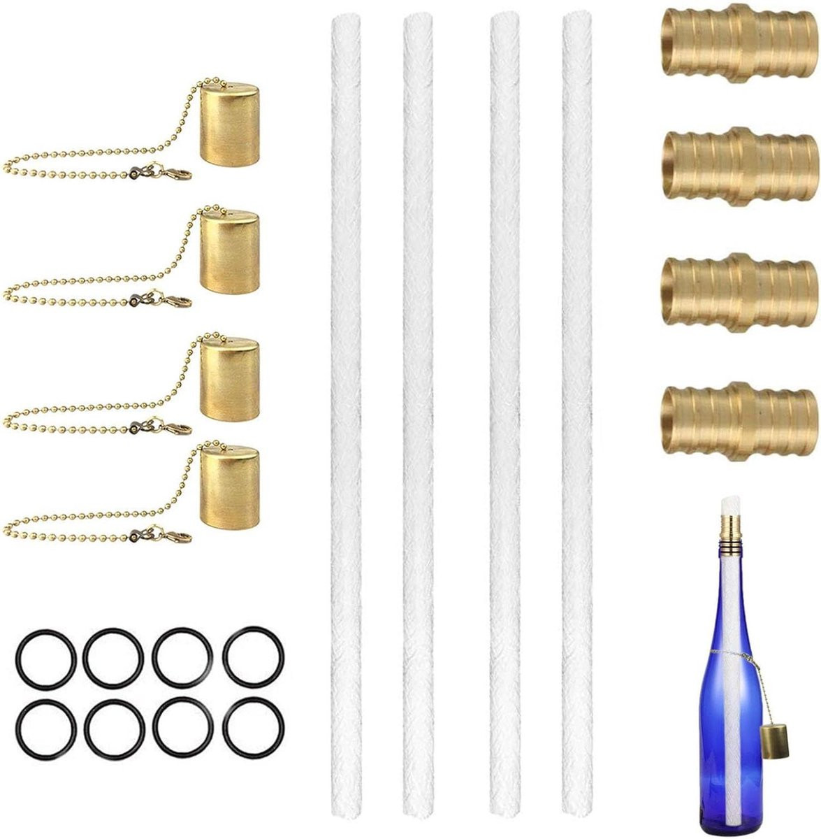 Set van 4 messing fakkel lont sets voor wijnfles verlichting ter decoratie van je tuin