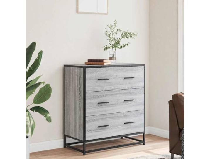KTHLBRH Sonoma Anrichte grau 68 x 35 x 76 cm Spanplatte Metall 3 Schubladen, stabile Ausführung, praktische Griffe, 50 kg Gesamtkapazität, inkl. Wandbefestigung