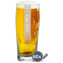 Gravur Willi Becher Bierglas 0,5 l Name mit Hintergrundschatten - 60 Stück