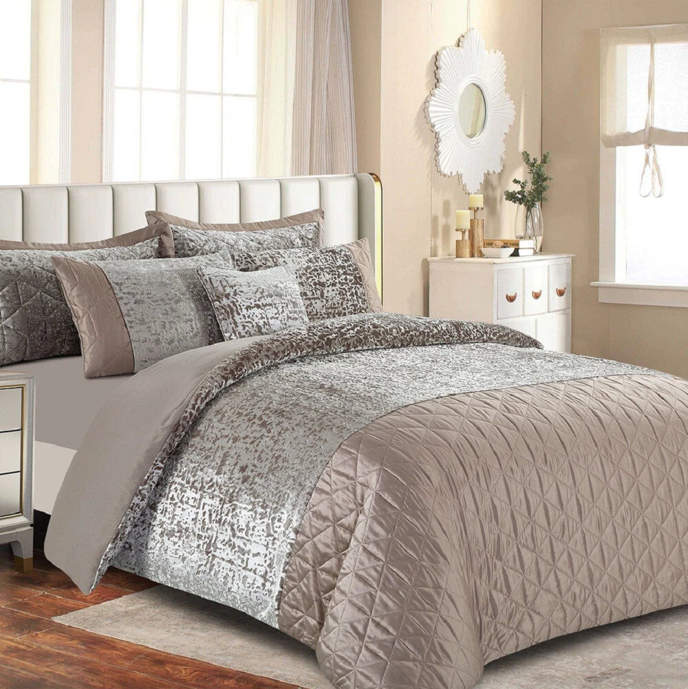 Household Furnishing Polyester Geometric Duvet Cover with Pillowcases Included Mink Kingsize Duvet Cover + 2 Standard Pillowcases