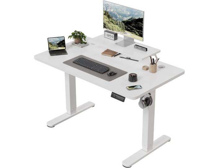 Homall Bureau Assis-Debout Électrique 120x60 · Rehausseur Écran Intégré · 73-118cm · 2 Mémoires · Blanc
