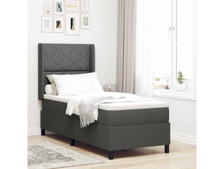 LED Beleuchtung Stoff Holz Mix Boxspringbett Schlafzimmer Eleganz 80 x 200 LED Boxspringbett mit Matratze Dunkelgrau 80x200 cm Stoff Bett mit Lattenrost und RGB LED Beleuchtung verstellbares Kopfteil