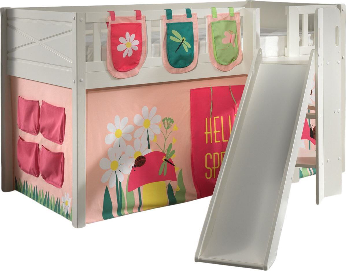 Kinderbett mit Rutsche Karyl Massivholz Weiß Textilset Spring 3